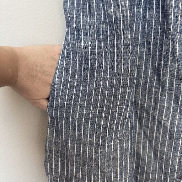 Quince European Linen Tank Mini Dress Size Small Chambray Striped Blue Pockets - Picture 6 of 12